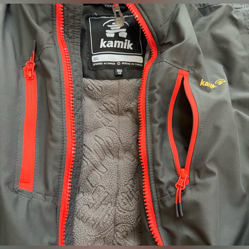 Kamik Dark Gray Puffer Jacket with Red Zippers, Size Youth 14 - Picture 5 of 16